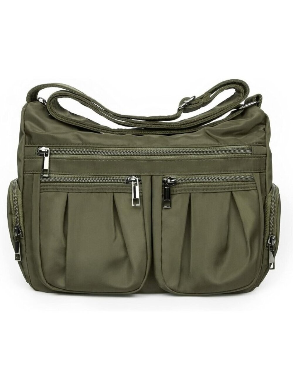 Women Army Green Nylon Water Resistant Anti Theft Travel Crossbody Shoulder Bag